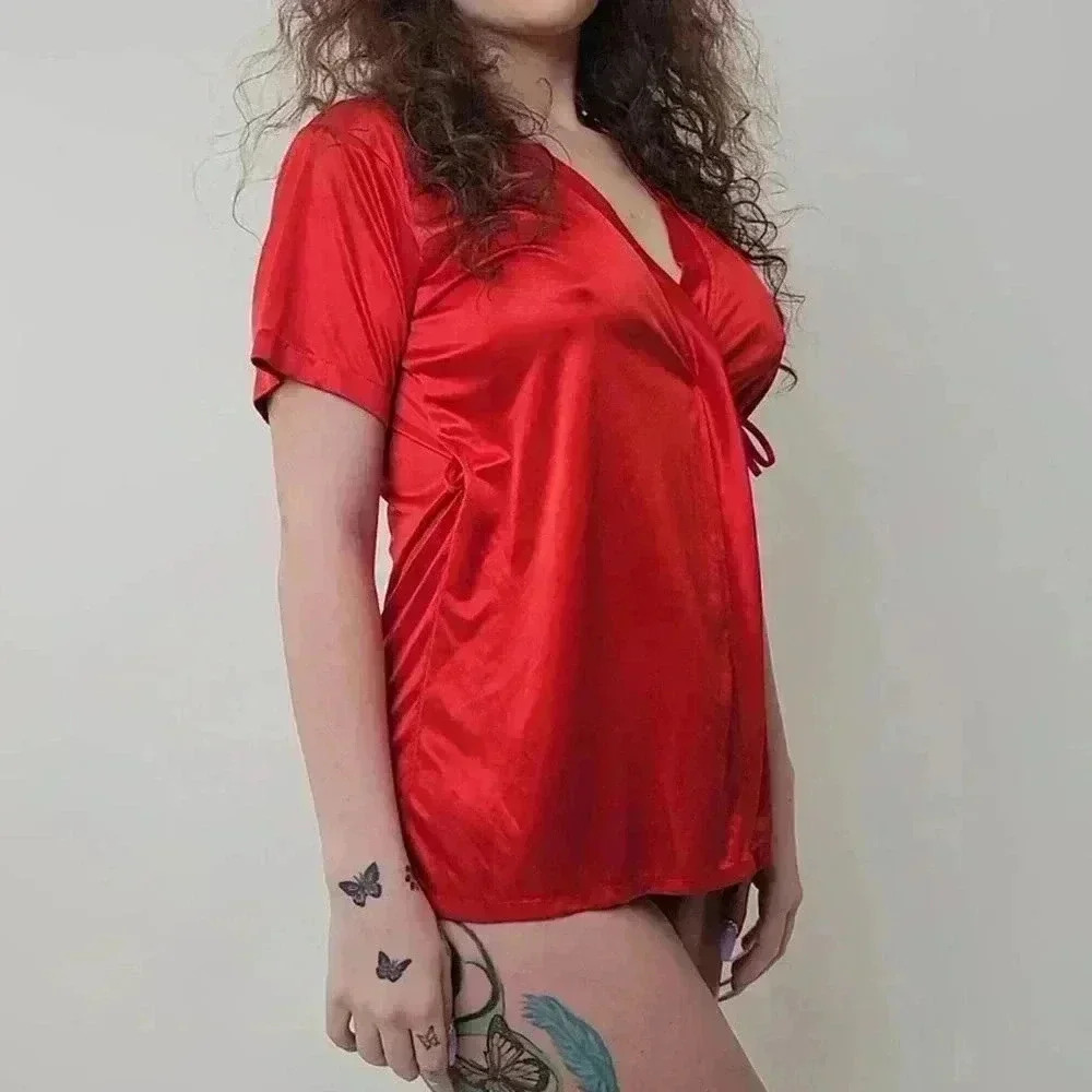 Vintage y2k Silky Babydoll Top Sleep Shirt Pajama Nightie - S - Picture 3 of 9